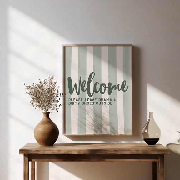 Welcome Poster For Hallway, Humorous Saying Poster With Stripes, Entrance Area Poster Unframed Paper Print