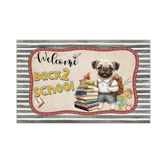 Welcome Pug Back to School Vintage Retro Doormat Dog Lover Gifts Indoor Outdoor Welcome Mat - 02012