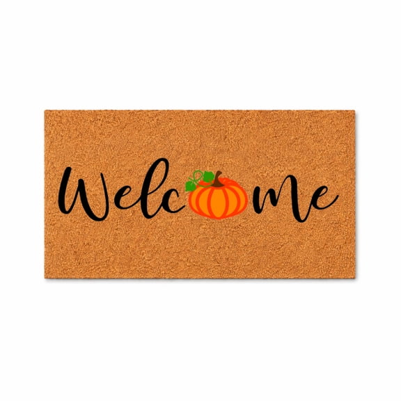 Welcome Pumpkin Doormat, Seasonal Fall Entryway Door Mat, Outdoor Indoor Welcome Mat (16x24 inches) WoodByStu 1524