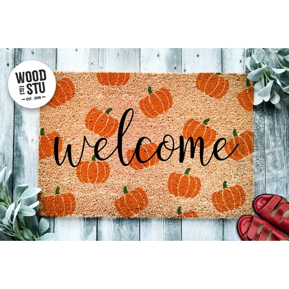 Welcome Pumpkin Pattern Door Mat | Fall Doormat | Welcome Mat | Cute Pumpkin Fall Door Mat | Fall Autumn Decor Gift | Home Doormat