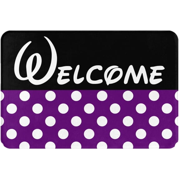 Welcome Purple Polka Dot Door Mat Indoor Doormat Absorbent Bath Mat Non-Slip Floor Mat for Home Bedroom Kitchen Bathroom 16x24 Inch