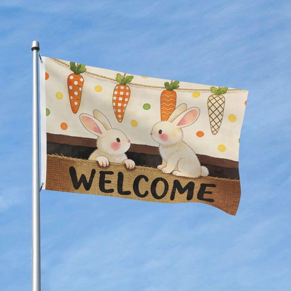 Welcome Rabbit Garden Flags for Outside 3x5 Ft Double Sided Large House Flag Carrot Rabbit Flags Housewarming Gifts for Men Women Rabbit Lovers Yard Outdoor Patio Decor