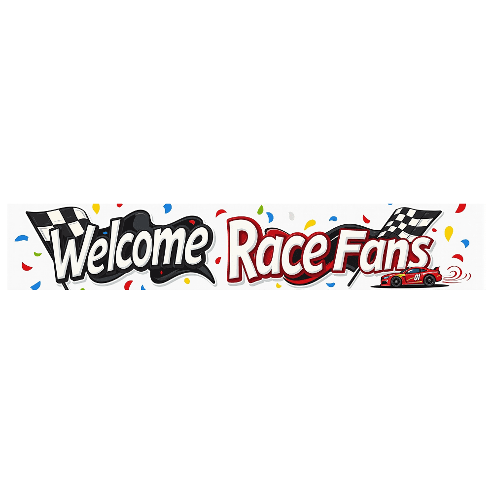 Welcome Racing Check Welcome Race Fans Banner with Checkered Flags and Confetti Race Themed ...