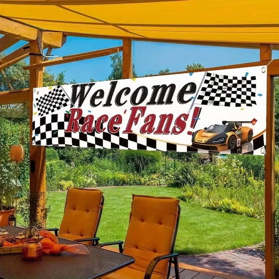 Welcome Race Fans Banner, Racing Party Decorations, Race Car Banner Garland Backdrop, Car Birthday Party Supplies and Photo Booth Props Banners 78 x 17 Inches
