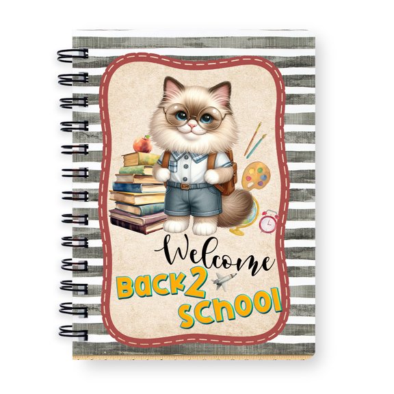 Welcome Ragdoll Back to School Vintage Retro Spiral Bound Journal Cat Lover Kitten Owner Gifts Idea 5x7in Spiral Notebook - 02012