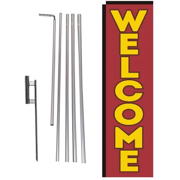 Welcome Rectangle Feather Banner Flag with Pole Kit and Ground Spike for Outdoor Advertising Large Signs for Businesses
