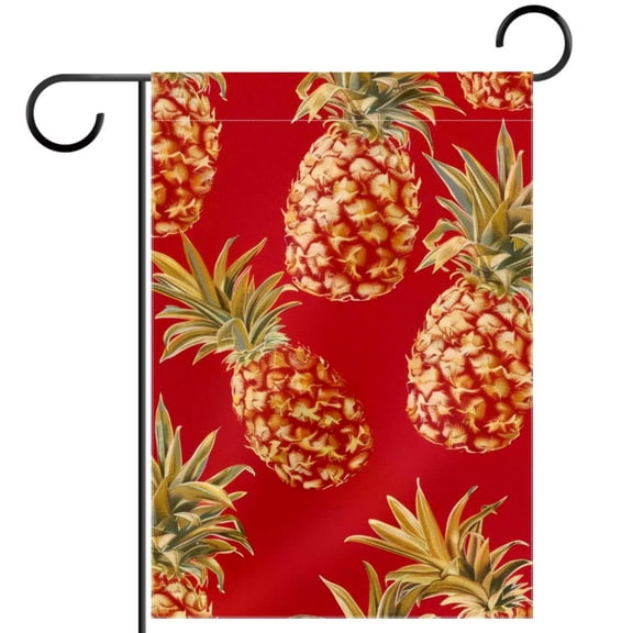 Welcome Red Background Pineapple Seamless Pattern Garden Flag, Vertical Double Sided Small House Flag, Yard Farmhouse Outdoor Deck Veranda Lawn Decor 28x40 Inch