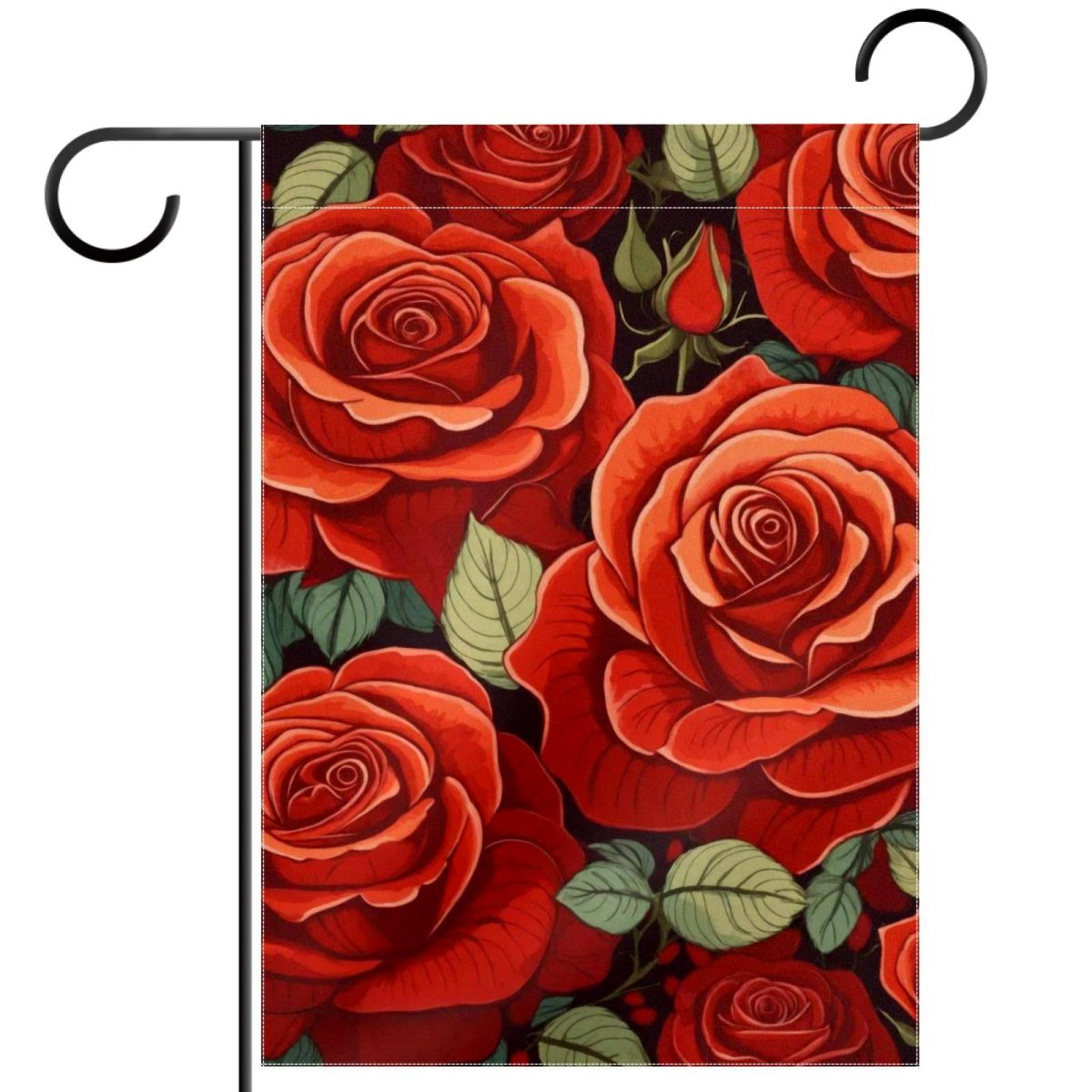 Welcome Red Rose Garden Flag, Vertical Double Sided Small House Flag, Yard Farmhouse Outdoor Deck Veranda Lawn Decor 28x40 Inch