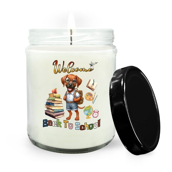 Welcome Rhodesian Ridgeback Back to School Vintage Retro Soy Wax Candle Ridgebacks Dog Lover Gifts 16oz White Vanilla Candle - 02012