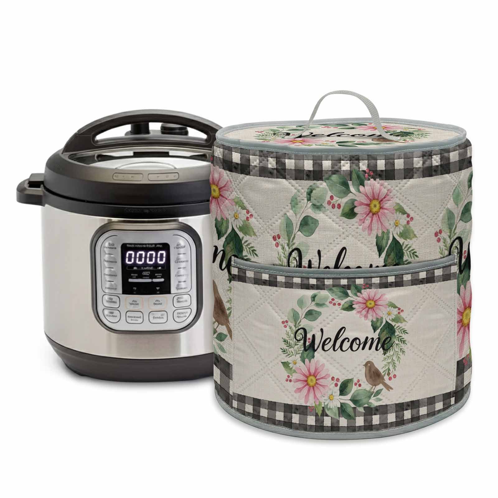 Welcome Rice Welcome Rice Cooker Cover 6 Quart Vintage Pink Floral Leaf Wreath Bird ...