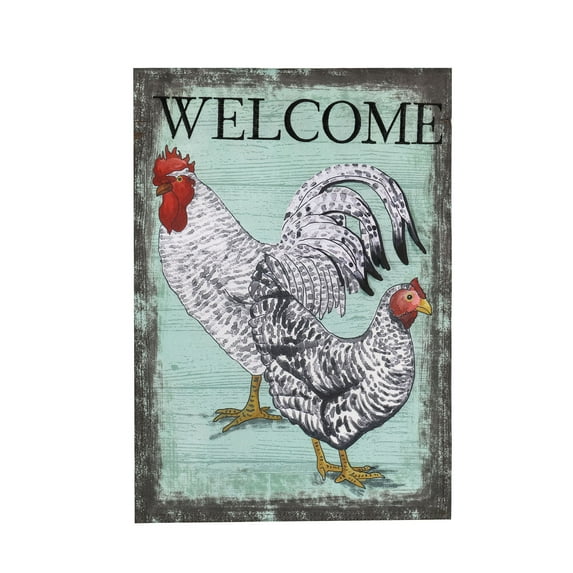 Welcome Rooster Garden Linen Flag