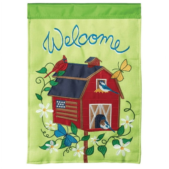 Welcome Rosy Red Birdhouse 19 x 13 Small Polyester Outdoor Hanging Garden Flag