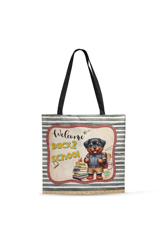 Welcome Rottweiler Back to School Vintage Retro All Over Print 3D Canvas Tote Bag Rottie Dog Lover Gifts Idea Reusable Handbag - 02012