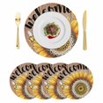 thumbnail image 1 of Welcome Round 13 Inch Placemats Set of 4, Summer Sunflowers Bohemia Floral Rustic Brown Wood HeatResistant Non Slip Place Mats for Dining Table, Wipeable Braided Kitchen Table Mats for Housewarming, 1 of 9
