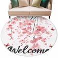 thumbnail image 1 of Welcome Round Area&nbsp;Rug 5ft Spring Watercolor Gradient Pink Cherry Blossom Flowers Butterfly Non-Slip&nbsp;Washable Circle Rugs Soft Felt Indoor Floor Mat for Bedroom Kitchen Living Room Bathroom, 1 of 9