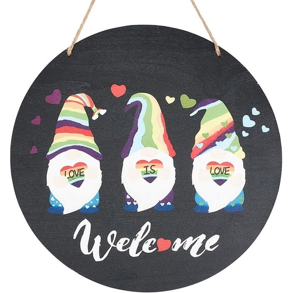 Welcome Round Wood Sign Christmas Gnome Sign for Front Door Decor Wooden Farmhouse Sign Wall Hanging Decor with Jute Twine for Spring Home Holiday Easter Gift Merry Christmas DIY 11.8Inch Black