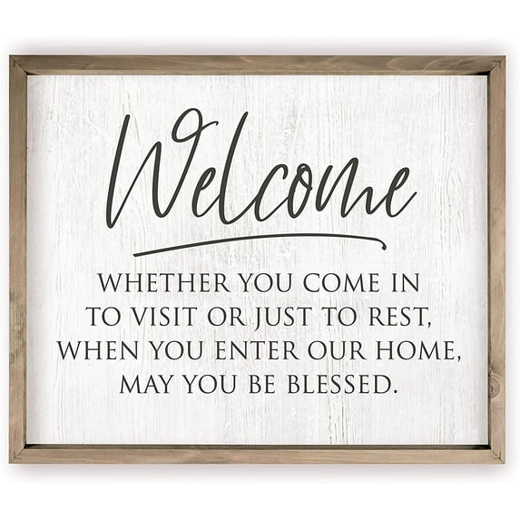 Welcome Rustic Framed Wood Farmhouse Wall Sign 12x15 (Frame Included)