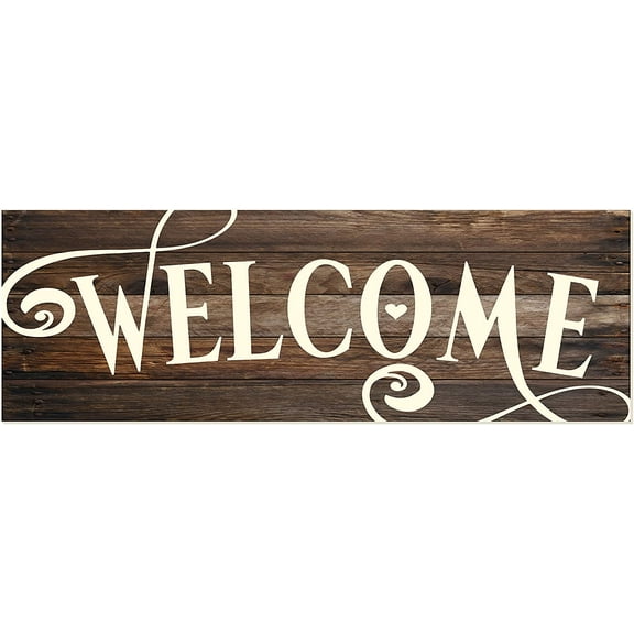 Welcome Rustic Wood Farmhouse Wall Sign (Brown) 12x36