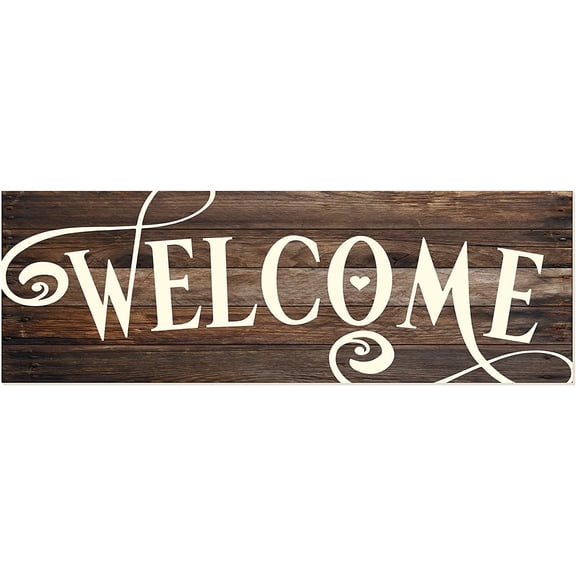 Welcome Rustic Wood Farmhouse Wall Sign (Brown) 8x24