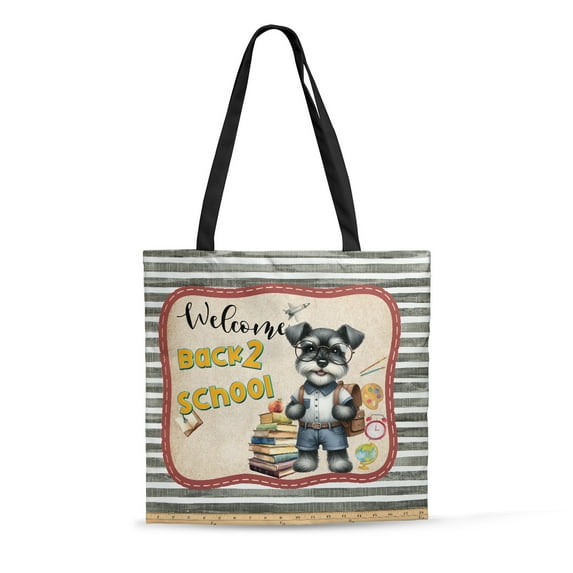 Welcome Schnauzer Back to School Vintage Retro All Over Print 3D Canvas Tote Bag Miniature Schnauzer Dog Lover Reusable Handbag - 02012