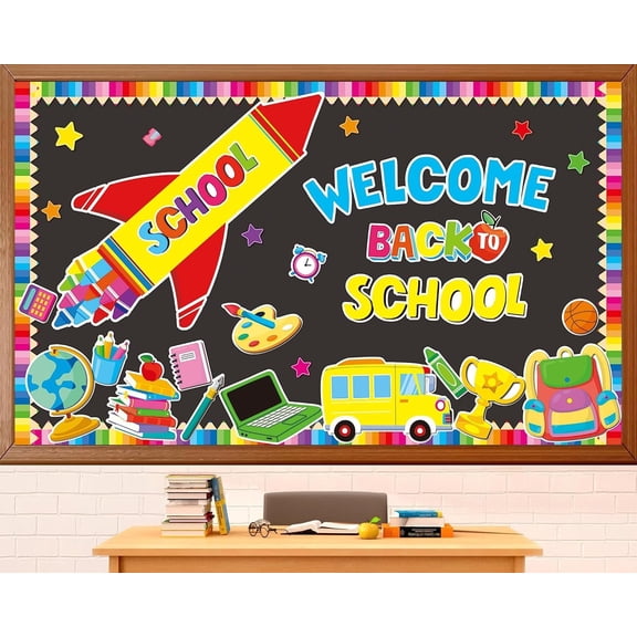 Welcome to School Bulletin Board Decorations Crayon Classroom Bulletin Board Set Colorful Rocket Paper Cutouts with Border for Classroom School Teacher Elementary Wall Decor
