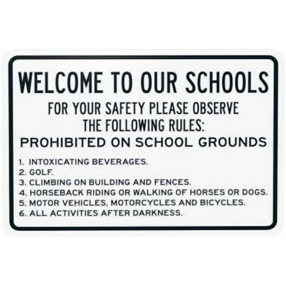 Welcome To Our Schools For Your Please Observe The Following Rules Warning Sign, Office Metal Signs for Home Business Street Wall Caution Custom Decor 12 x 8 Inch