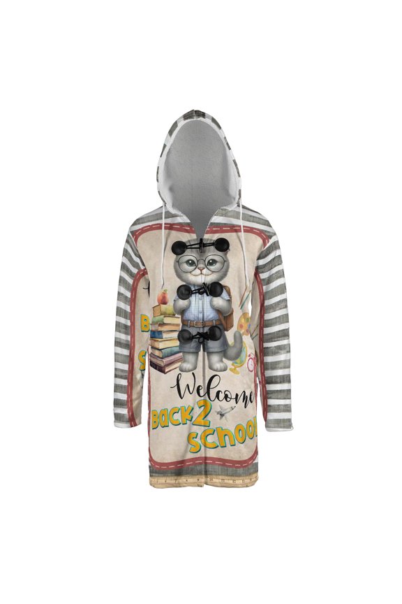 Welcome Scottish Fold Back to School Vintage Retro All Over Print 3D Hooded Duffle Toggle Coat Cat Lover Kitten Owner Gifts - 02012