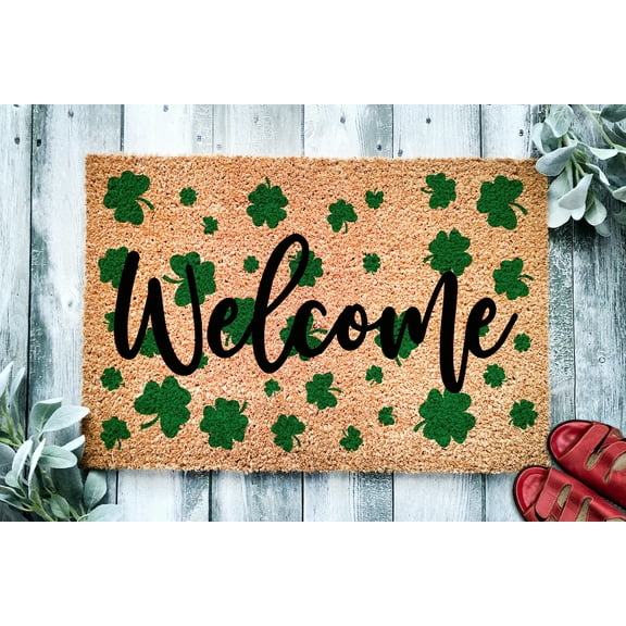 Welcome Shamrock Doormat | St. Patrick's Day Housewarming Gift | Custom Doormat Closing Gift | Welcome Doormat | Front Door Home Door Mat