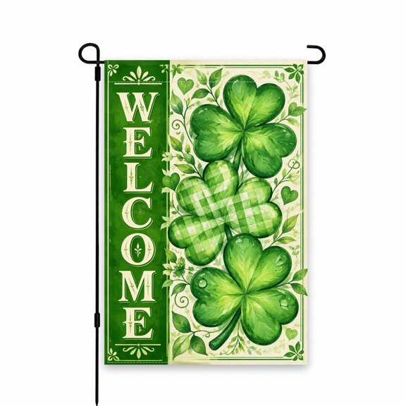 Welcome Shamrock Garden Flag 12 x 18 Inch - St. Patrick's Day Outdoor Decor for Yard, Lawn, or Patio - Green Clover Theme Yard Flag for Festive Display