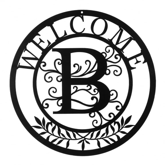 Welcome Sign, 12 Inch Metal Monogrammed Sign Farmhouse Front Door Porch Sign Wall Art Decor, Monogram Gift Rustic Welcome Wreath Hanging Ornament for Indoor Outdoor
