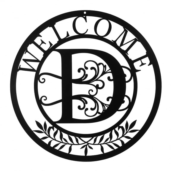 Welcome Sign, 12 Inch Metal Monogrammed Sign Farmhouse Front Door Porch Sign Wall Art Decor, Monogram Gift Rustic Welcome Wreath Hanging Ornament for Indoor Outdoor