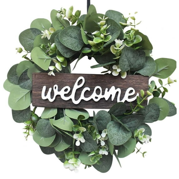 Welcome Sign with Artificial Wreath for Front Door Farmhouse Wreath Front Door Wall Decor Welcome Home Sign Home Decoration Outdoor Indoor Door Hanger,Housewarming Gift,11.8inch