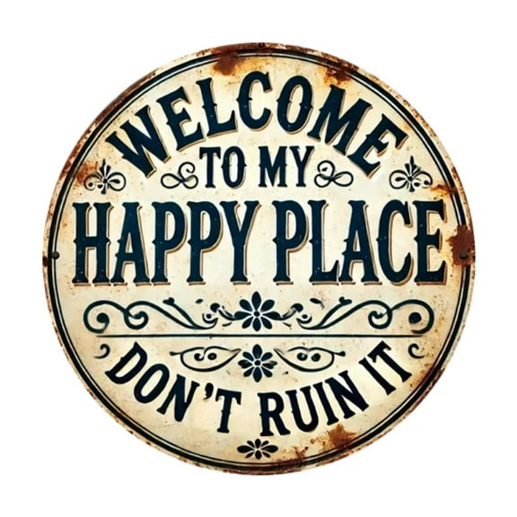 Welcome to My Happy Place Wood Sign, Round Wall Decoration for Home and Office Spaces