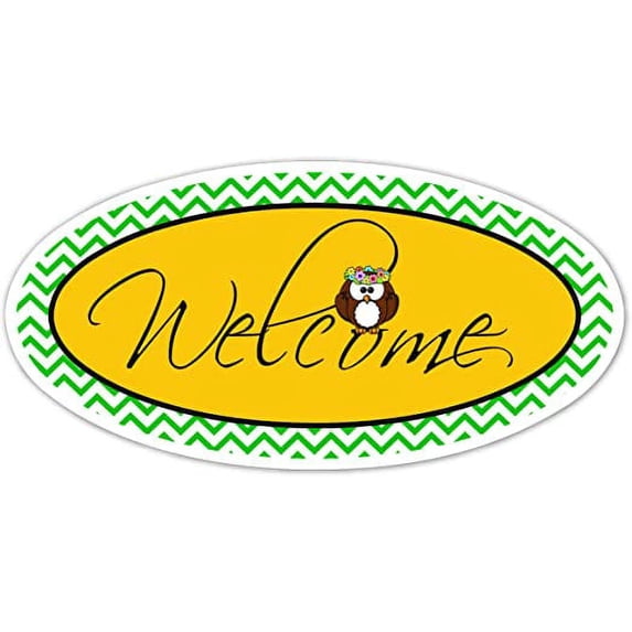 Welcome Sign Cute Owl Green Chevron Vinyl Decal Bumper Sticker 4” X 8”