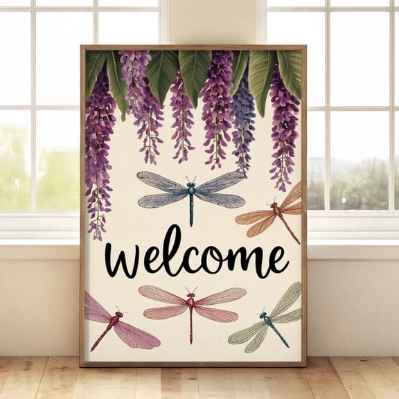Welcome Sign Dragonfly Wisteria Botanical Nature Porch Entryway Sign Poster Unframed Paper Print