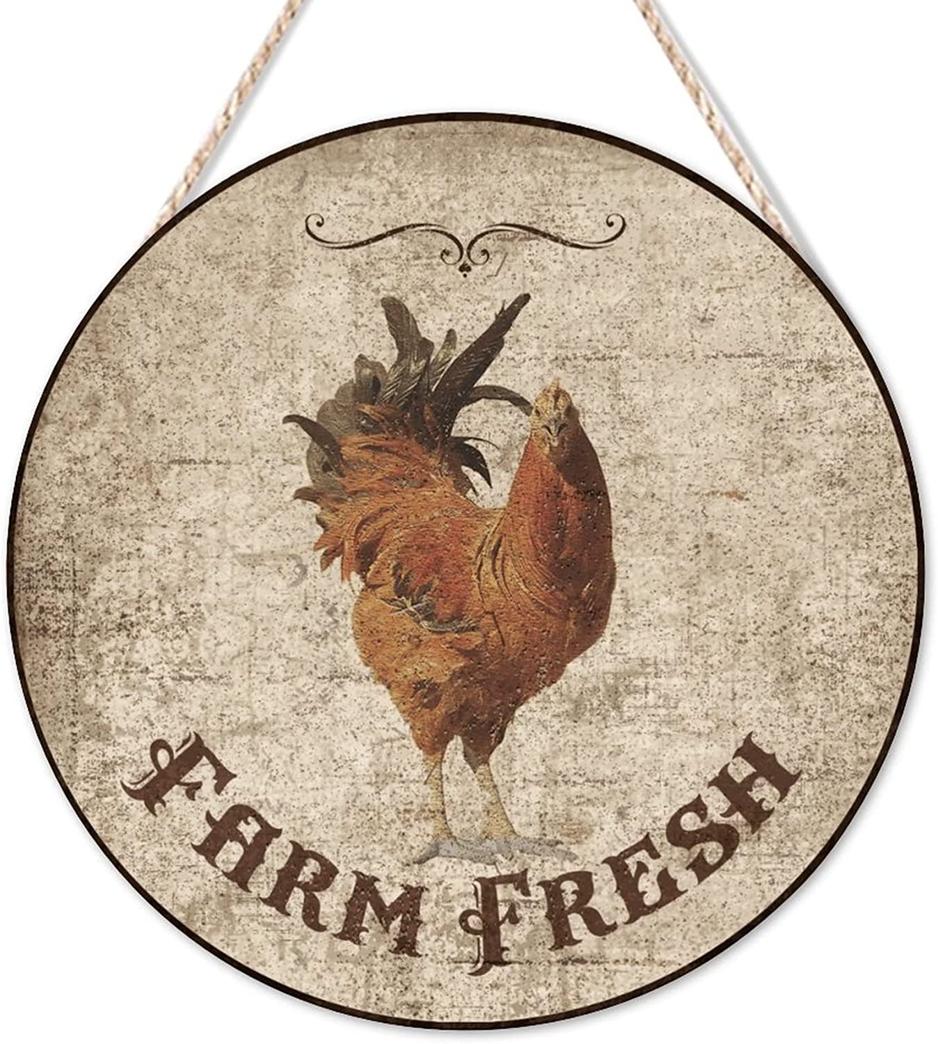 Welcome Sign Farm Fresh Rooster Round Wood Signs Retro Farm Life Wooden ...