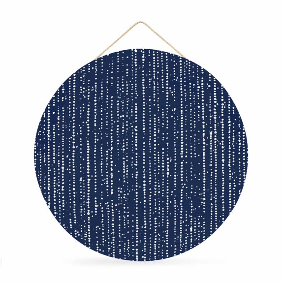 Welcome Sign for Front Door, Abstract Polka Dot Round Metal Wall Art Wreaths, Geometric Dotted Stripes Vintage Navy Blue Outdoor Indoor Wall Hanging Sign for Porch Decor Housewarming Gifts 11.8 Inch