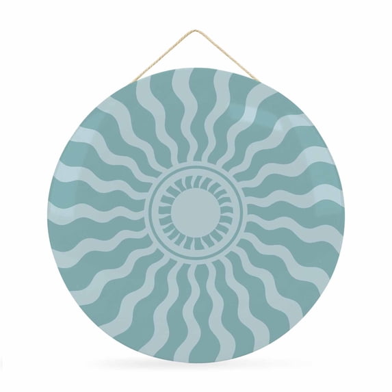 Welcome Sign for Front Door, Abstract Sun Round Metal Wall Art Wreaths, Middle Century Bohemia Sunshine Retro Blue Outdoor Indoor Wall Hanging Sign for Porch Decor Housewarming Gifts 11.8 Inch