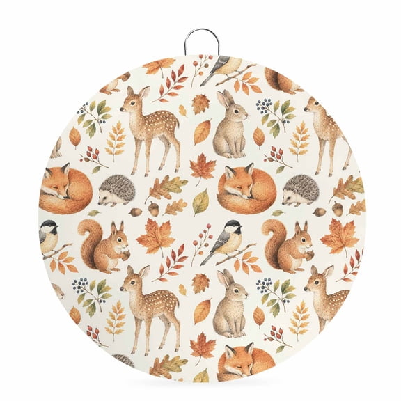 Welcome Sign for Front Door, Animals Fall Round Metal Wall Art Wreaths, Thanksgiving Deer Squirrel Rabbit Outdoor Indoor Wall Hanging Sign for Porch Decor Housewarming Gifts 5.9 Inch