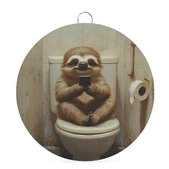 Welcome Sign for Front Door, Bathroom Sloth Round Metal Welcome Front Porch Decoration, Toilet Animals Vintage Entryway Wall Hanging Sign for Living Room Kitchen Hallway Housewarming Gift 6''