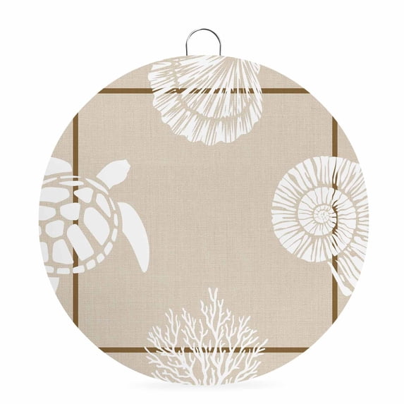 Welcome Sign for Front Door, Beige Coastal Round Metal Wall Art Wreaths, Khaki Square Coral Sea Turtle Beach Outdoor Indoor Wall Hanging Sign for Porch Decor Housewarming Gifts 7.9 Inch