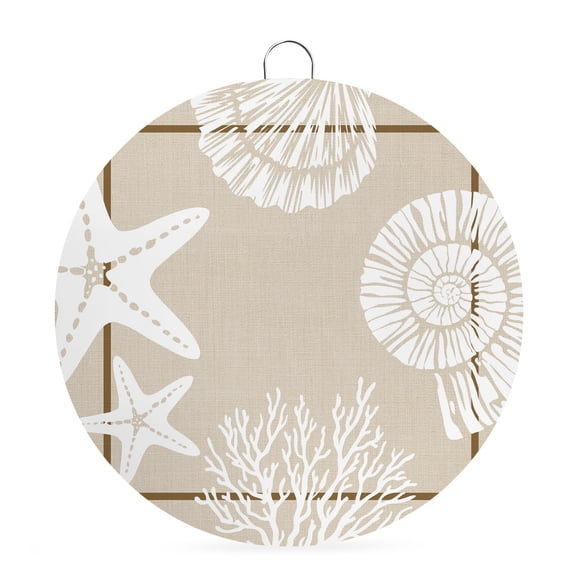 Welcome Sign for Front Door, Beige Coastal Round Metal Wall Art Wreaths, Khaki Square Coral Starfish Beach Outdoor Indoor Wall Hanging Sign for Porch Decor Housewarming Gifts 7.9 Inch