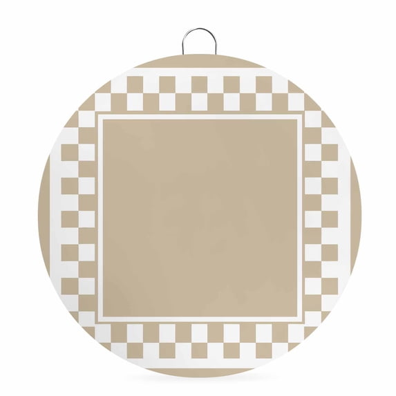Welcome Sign for Front Door, Beige Geometric Round Metal Wall Art Wreaths, Modern Abstract Art Plaid Gingham Outdoor Indoor Wall Hanging Sign for Porch Decor Housewarming Gifts 7.9 Inch