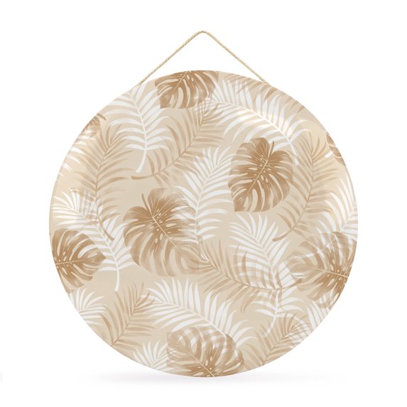 Welcome Sign for Front Door, Beige Palm Trees Tropical Round Metal Wall Art Wreaths, Summer Beach Botanical Outdoor Indoor Wall Hanging Sign for Porch Decor Housewarming Gifts 11.8 Inch