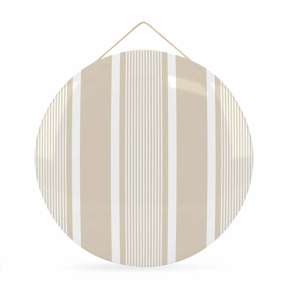 Welcome Sign for Front Door, Beige Stripe Round Metal Wall Art Wreaths, Cream Striped Modern Minimalist Geometric Lines Outdoor Indoor Wall Hanging Sign for Porch Decor Housewarming Gifts 11.8 Inch