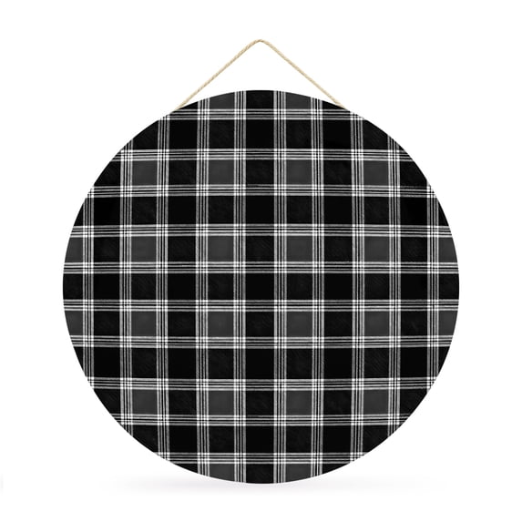 Welcome Sign for Front Door, Black Checkered Round Metal Wall Art Wreaths, Modern Farmhouse Black Buffalo Plaid Outdoor Indoor Wall Hanging Sign for Porch Decor Housewarming Gifts 11.8 Inch