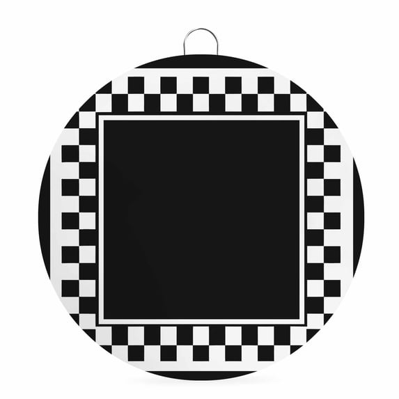 Welcome Sign for Front Door, Black Geometric Round Metal Wall Art Wreaths, Modern Abstract Art Plaid Gingham Outdoor Indoor Wall Hanging Sign for Porch Decor Housewarming Gifts 7.9 Inch