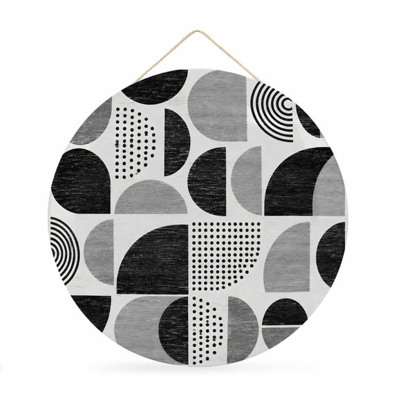 Welcome Sign for Front Door, Black Ombre Geometric Round Metal Wall Art Wreaths, Middle Century Vintage Abstract Art Outdoor Indoor Wall Hanging Sign for Porch Decor Housewarming Gifts 11.8 Inch