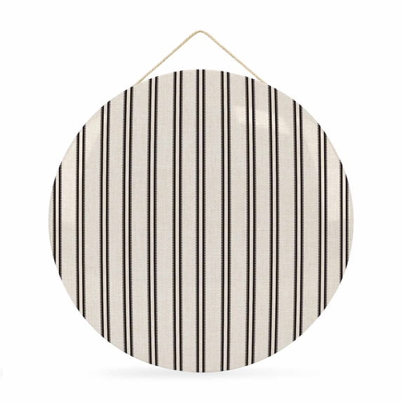 Welcome Sign for Front Door, Black Stripes Round Metal Wall Art Wreaths, Retro Vertical Striped Farmhouse Beige Outdoor Indoor Wall Hanging Sign for Porch Decor Housewarming Gifts 11.8 Inch