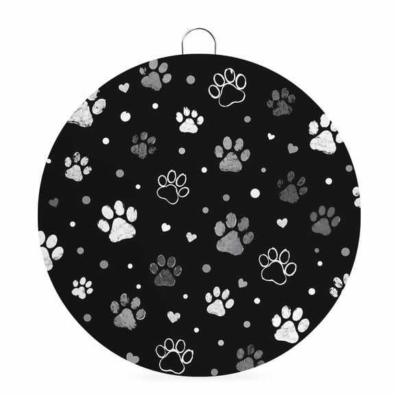 Welcome Sign for Front Door, Black White Dog Paws Round Metal Wall Art Wreaths, Cute Puppy Paw Prints Outdoor Indoor Wall Hanging Sign for Porch Decor Housewarming Gifts 5.9 Inch